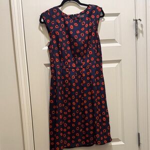 Neiman Marcus Navy Sleeveless Dress with Red Lip Print